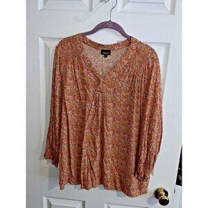 JONES & CO Rayon Long Sleeve Floral Print Tunic Top Smocked Shoulder Sz 1X
